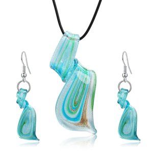 Blue glass necklace and earring set